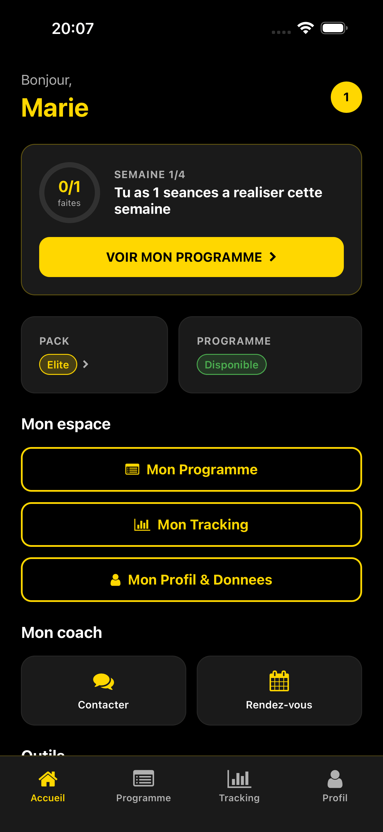 Tableau de bord — programme, tracking et outils